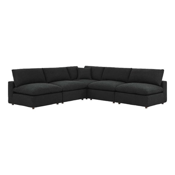 Maklaine 5-Piece Upholstered Modern Fabric Sectional Sofa in Black