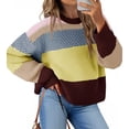 thumbnail image 2 of Winter Trendy Womens Color Block Cropped Sweaters Casual Oversized Y2k Going Out Striped Pullover Tops, 2 of 6