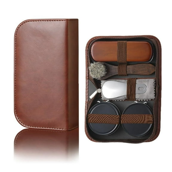 HPZZ Shoe Care Kit,includes a Medium Shoe Brush, a Long-Handled Round Brush, White Shoe Polish, a Black Shoe Polish, a Polishing Cloth, a Shoe Horn, and a Storage Box.