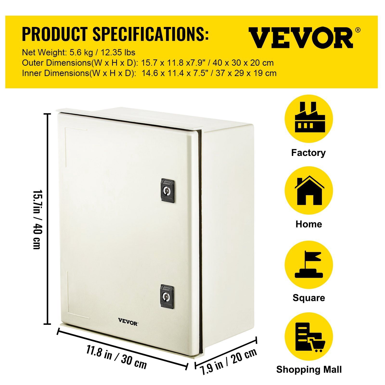 NEMA 4X Fiberglass Electrical Enclosure Box 16x12x8 Inch, IP66 Waterproof & Dustproof, Outdoor/Indoor Junction Box with Mounting Plate (40x30x20cm)