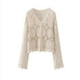 thumbnail image 4 of Women's Boho Crochet Knit Sweaters Long Sleeve Button Down Tops lace Cover Ups cardigan Beige M, 4 of 5