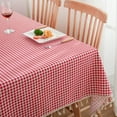 Vintage Gingham Checkered Plaid Tablecloth with Tassel Table Cover