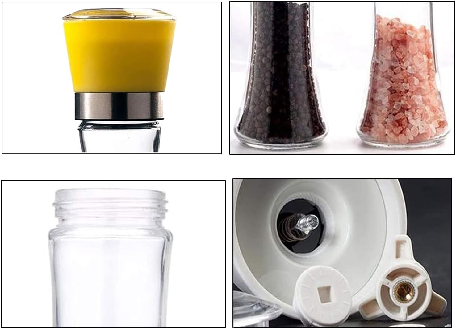 Pepper Grinder, Large Capacity Salt and Pepper Grinder Set,Thick Glass Body Pepper Mill - Easy To Use and Adjustable Salt and Pepper Grinder for Kitchen,Set of 2,Yellow