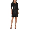 thumbnail image 2 of INSPIRE CHIC Women's Dress Sequin Glitter Split Elbow Length Sleeves V Neck Party Cocktail Mini Dresses XL Black, 2 of 6