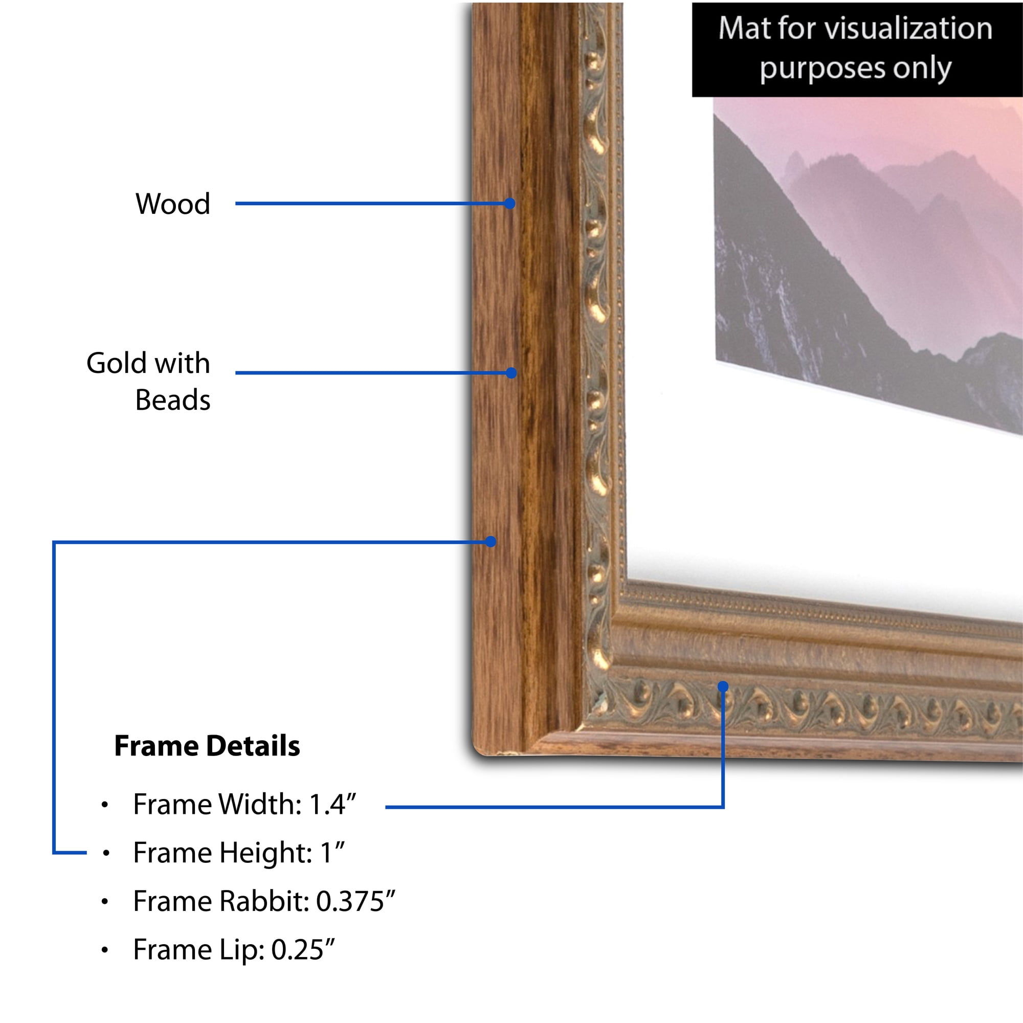 ArtToFrames 12" x 16" Dark Gold Picture Frame, 12x16 inch Gold Wood Poster Frame (WOM-4553), 1 Pack