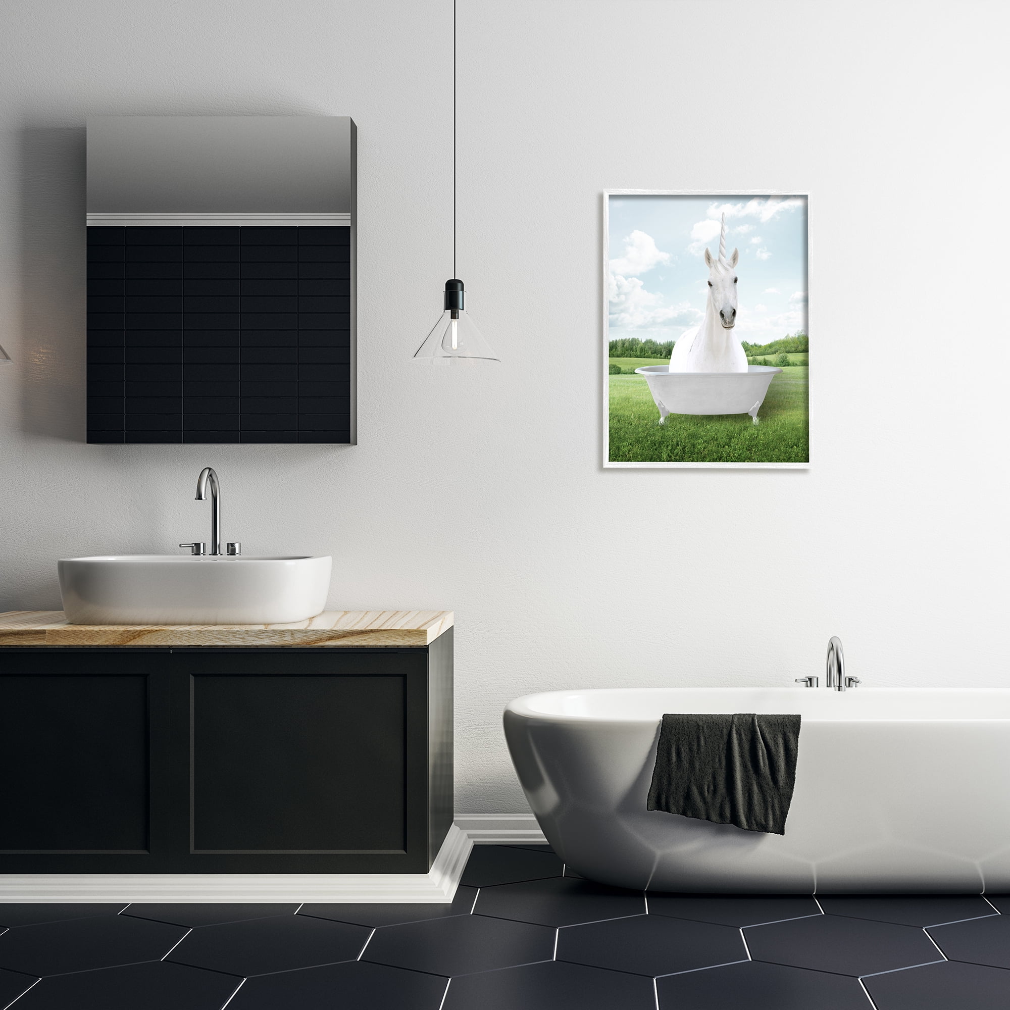 Stupell Industries Unicorn Bathtub in Field Nature Painting White Framed Art Print Wall Art, 24 x 30