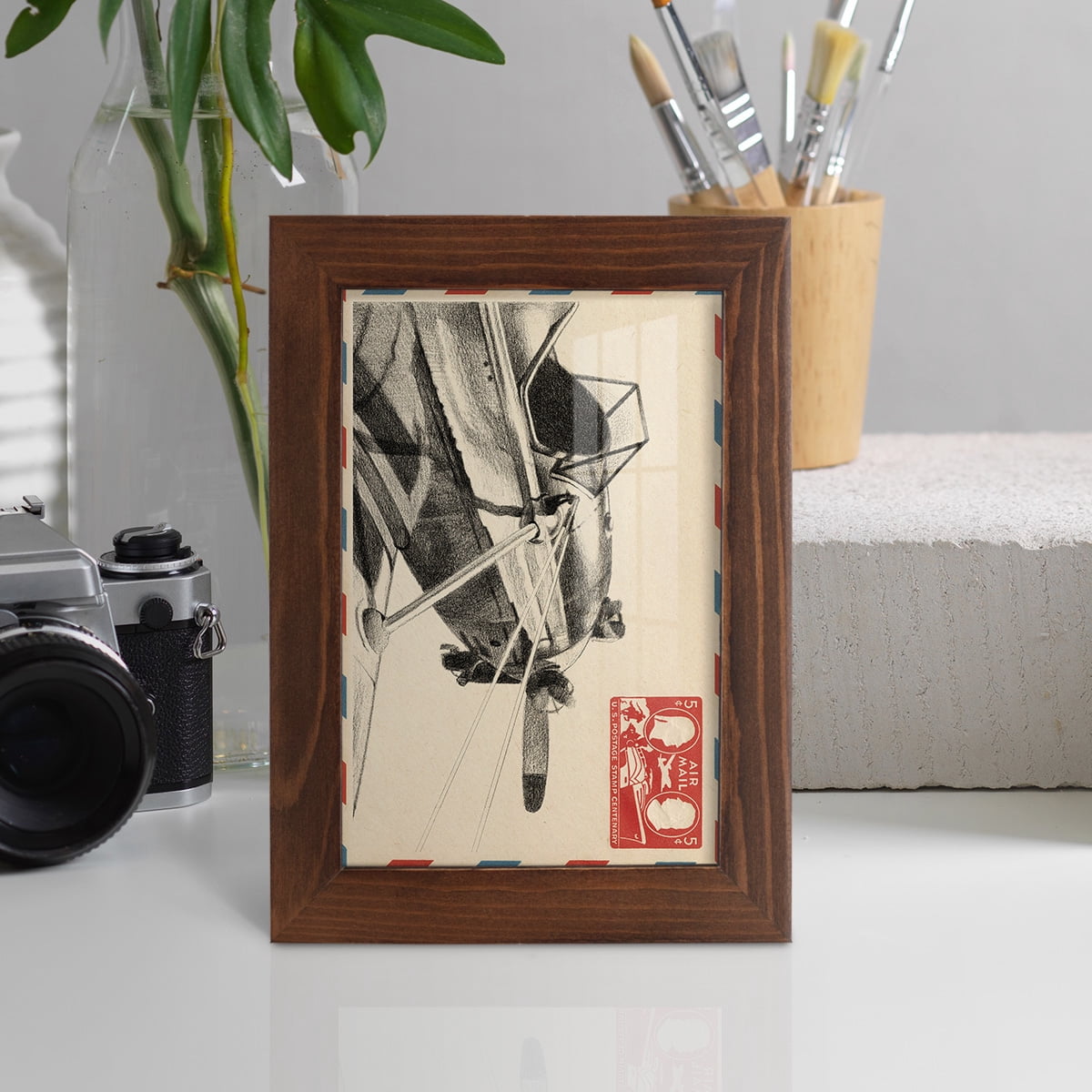 Vintage Airmail I -Framed Print w/glass-Chestnut