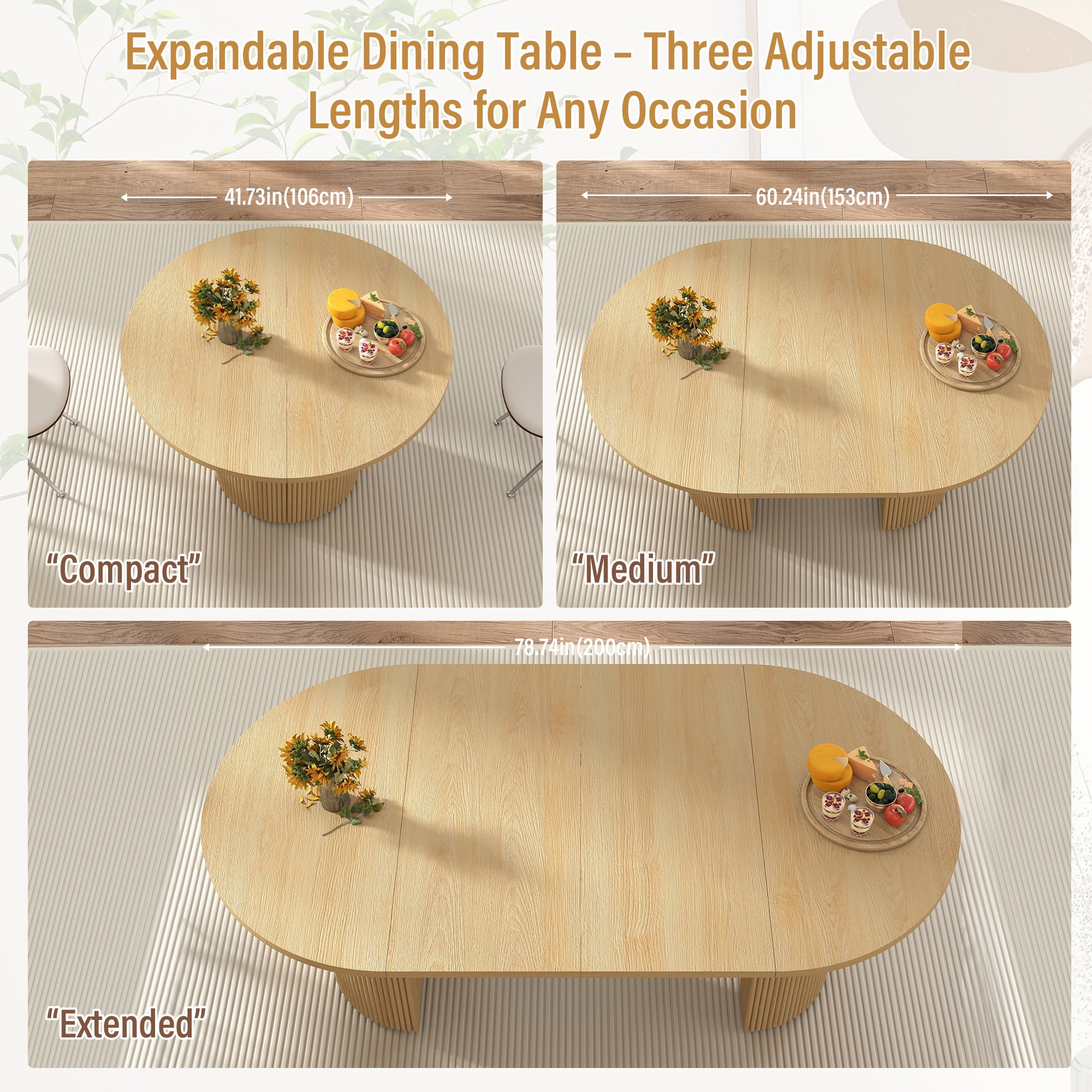Weselon 78" Extendable Dining Table for 6-8, Modern Oval Kitchen Table with Roman Column Table Leg, Large Oval Solid Wood Table, Dining Room Table,Oak