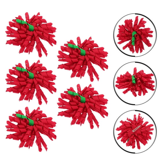 AURARMLET 5-Pack Christmas Hair Barrettes Red Curly Bow Clips Festive Hair Accessories for Holiday Celebrations