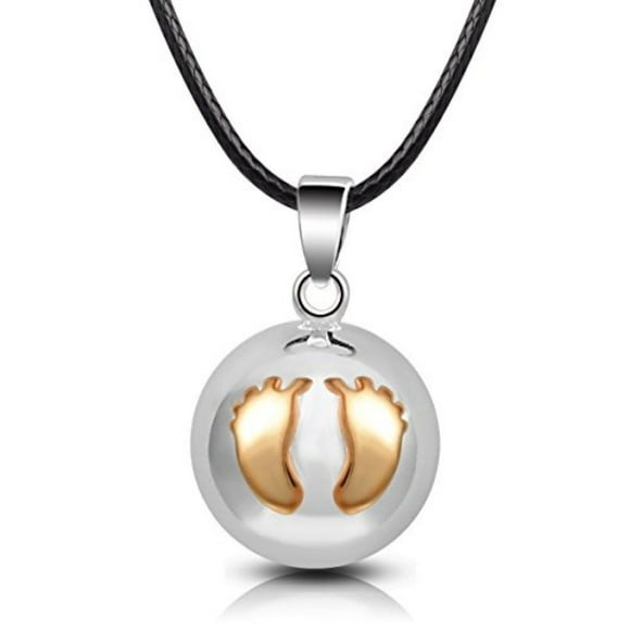 EUDORA Harmony Bola Ball Baby Feet Angel Chime Pendant Necklace, Pregnancy Locket Long Necklace, 30" and 45" Ropes