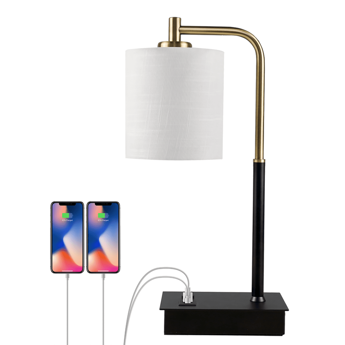 3-Way Dimmable Touch Control Table Lamp with USB A+C Port and Fabric Shade Bedside Lamp for Bedroom Living Room, Bulb Included