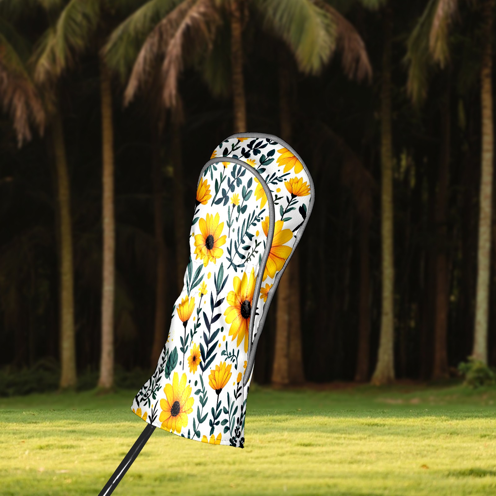 Golf Club Covers, Watercolor Yellow Flowers Premium PU Leather Driver Hybrid Putter Head Covers with Velvet Lining, Waterproof Golf Gifts for Men Women
