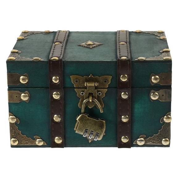 Worgeous Pirate Treasure Chest Wooden Storage Box with Metal Lock for Jewelry and Documents Multi Color 16.5x10.6x9.3