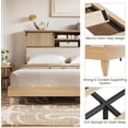 thumbnail image 5 of King Size Rattan Bed Frame with Headboard & Storage Shelves, Boho Solid Wood Platform Bed, Sliding Door Shelf, Noise-Free, No Box Spring Needed, 5 of 8