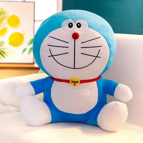 Doraemon plush toy Wearing a hat, Dingdang cat doll, plush toy, cartoon machine cat doll, oversized suspender pants, Doraemon pillow 25cm