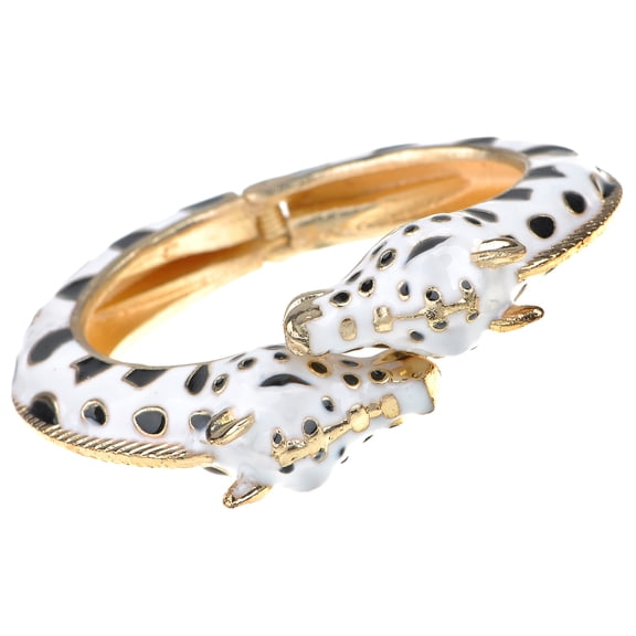 Golden Tone Metal Alloy White and Black Enamel Twin Giraffe Cuff Bangle Bracelet