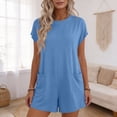 thumbnail image 2 of Jinhomg Summer Rompers for Women 2026 Casual Loose Fit Short Sleeve Jumpsuits Tie Knot Back Shorts Overalls with Pockets Sky Blue M, 2 of 10