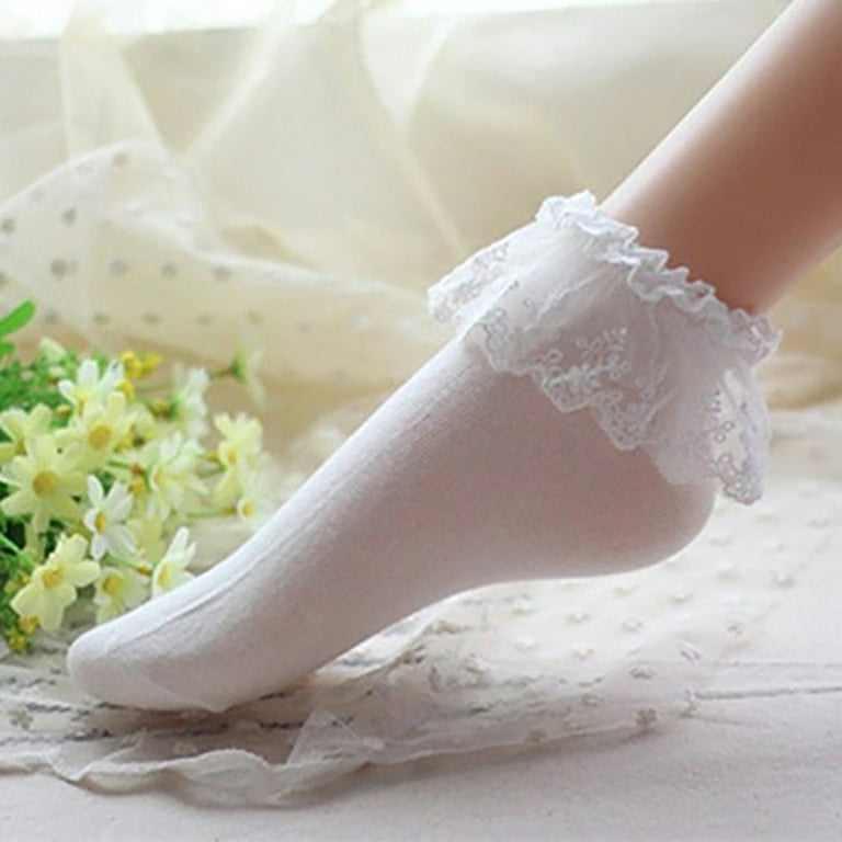 SPRING PARK 1 Pair Women Ankle Socks, Lace Ruffle Frilly