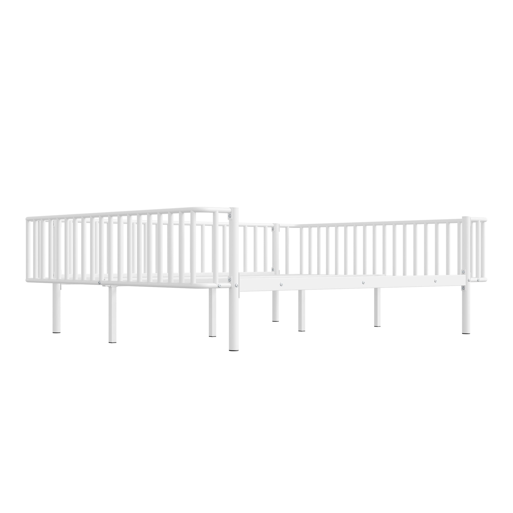 Euroco Metal Queen Size Daybed, Sturdy Metal Sofa Bed with Guardrails, No Box Spring Needed, White