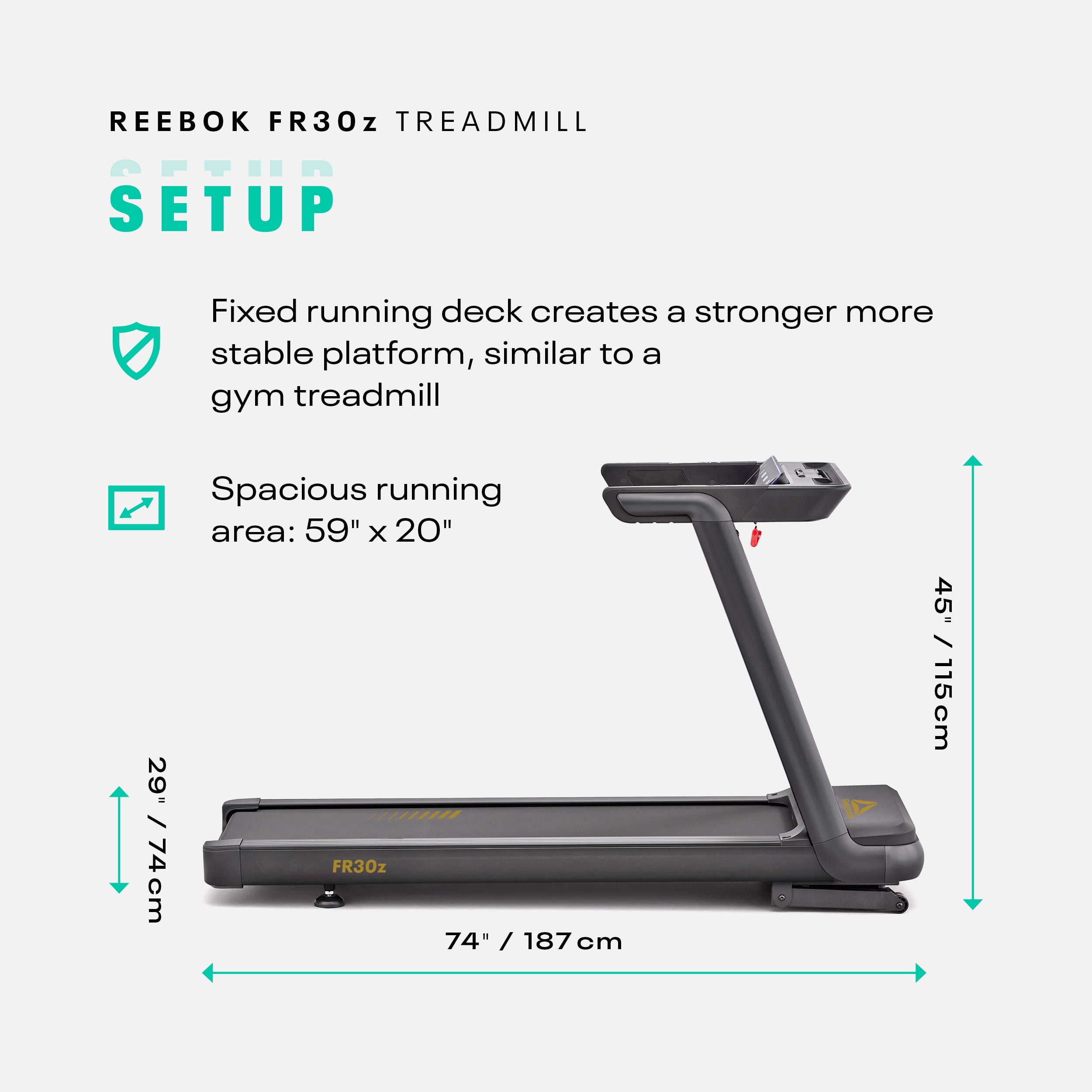 Reebok FR30z Floatride Treadmill - Black with Incline, Bluetooth, Walking or Running, 4 HP, 12.4 MPH, 330 lb. Capacity