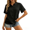 thumbnail image 2 of Tops for Women Short Sleeve Button V Neck Collared Dressy Causal Summer Loose Shirts Work Blouse Vintage, 2 of 8