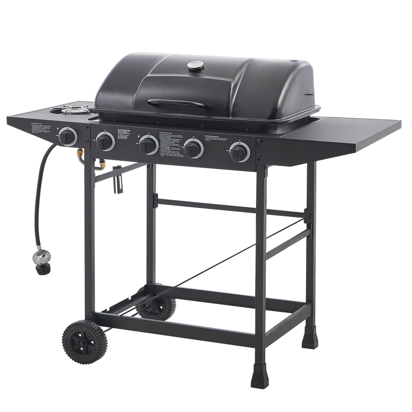 YIYADO 4 Burner BBQ Propane Gas Grill, Stainless Steel Grill with Enamel Coated Grate and Side Table, 42000 BTU, Black