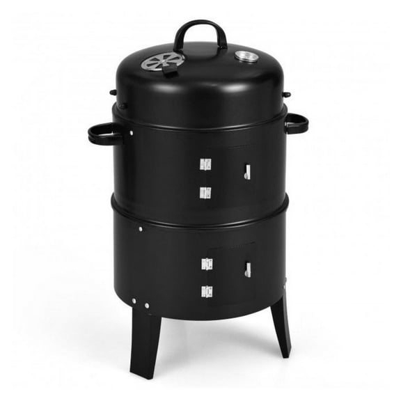 Charcoal BBQ Grill 3-in-1 Smoker Cambo - Black, 400 sq in, w/Thermometer