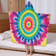 thumbnail image 5 of Colorful Rainbow Tie Dye Spiral Pattern Hooded Bath Towel，50"x30" for Ages 3 To 12 Kids, Quick Dry Lightweight Soft Microfiber Hood Beach Towel Cover Up for Kids, 5 of 7