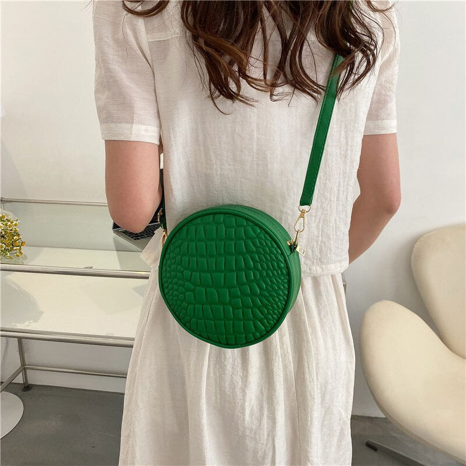 Fashion Round Shaped Crossbody Bags Women Alligator Pattern PU Leather  Shoulder Messenger Bag Small Circle Phone Purse Handbag