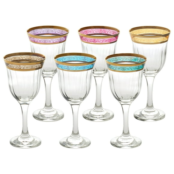 World Gifts Set of 6 Glass Made Drinkware Set - 9 oz, Red Wine , Multicolor
