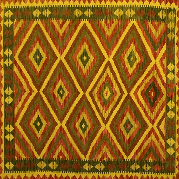 Ahgly Company Indoor Square Oriental Yellow Traditional Area Rugs, 5' Square