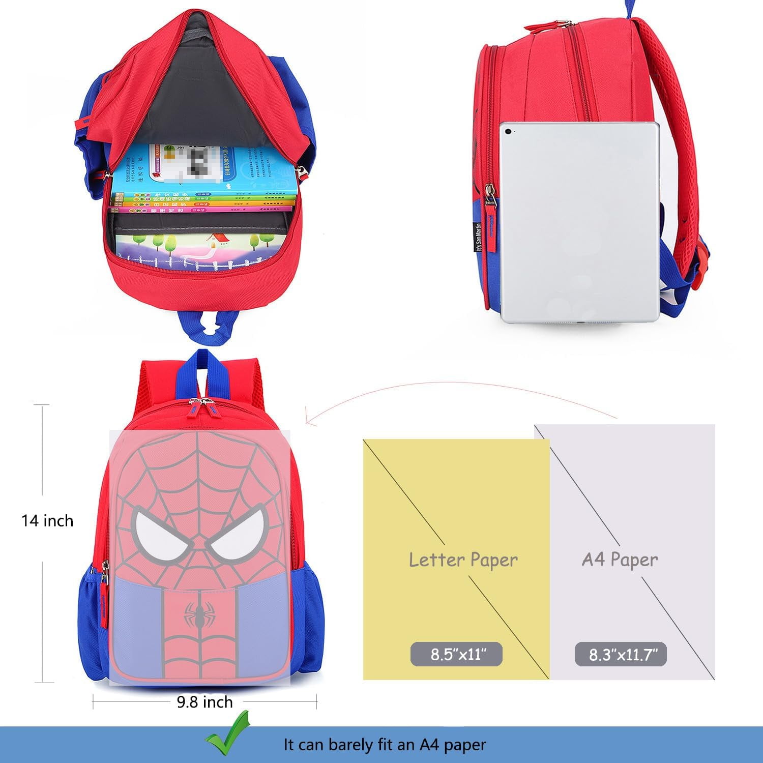 Tesefe Age 3-6 Unisex Spider Man School Backpack, Red Black