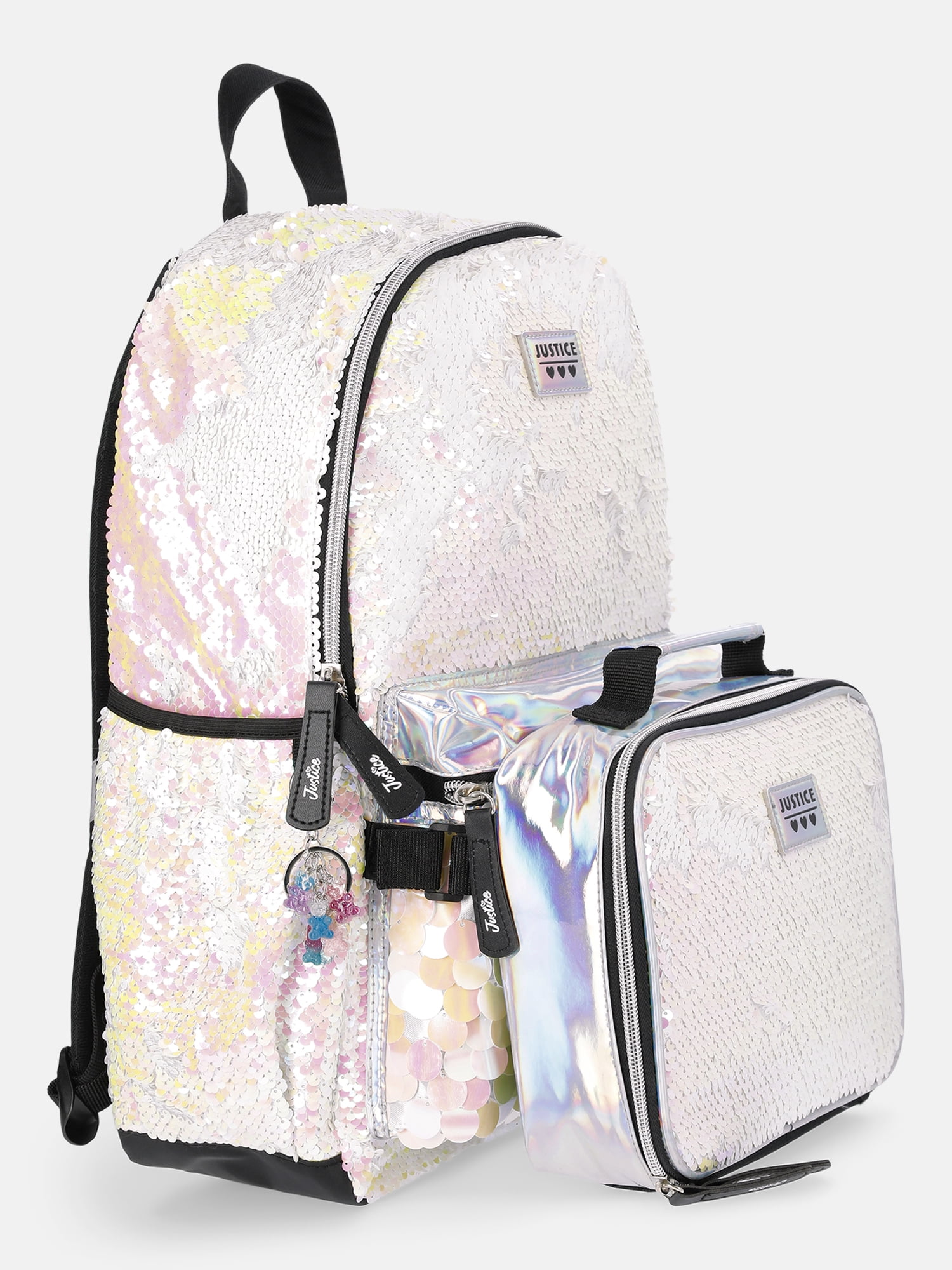Justice Girls 17" Sequin Backpack & Lunch Tote Set, White