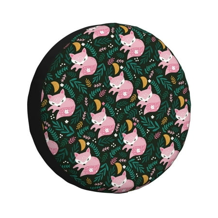 Spare Tire Cover Pink Sleeping Fox Wheel Cover Tire Covers for Trailers Car Truck Camper Universal Tire Covering Fits Diameter 14 inch
