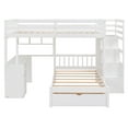 thumbnail image 5 of Bunk Bed with Desk Full Over Twin Size, Wooden Bunk Bed Frame with Storage Drawers and Shelves, Modern Loft Bed with Staircase for Kids Teens Adults, Space Saving, White, 5 of 9