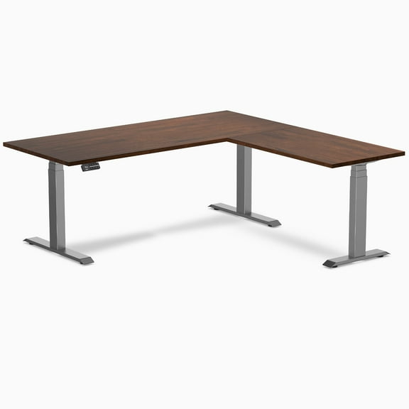 Desky Rubberwood L-Shape Sit Stand Desk - Red Walnut / 72 X 30 X 70 X 24 Inches / Space Gray