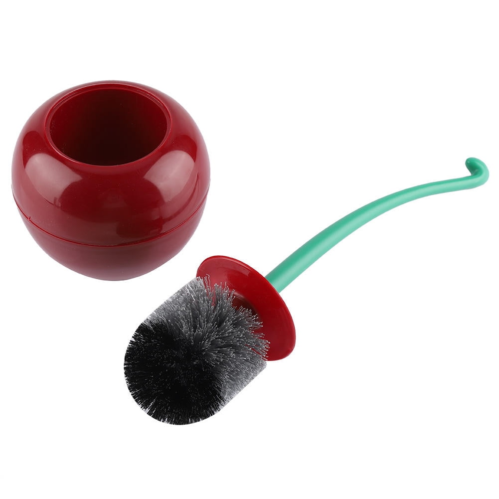 YAHHU Cherry-Shape Toilet Brush & Holder Set – Deep Red, Curved Handle, Sturdy Bristles, Portable Canister, Easy Cleaning, No Drip