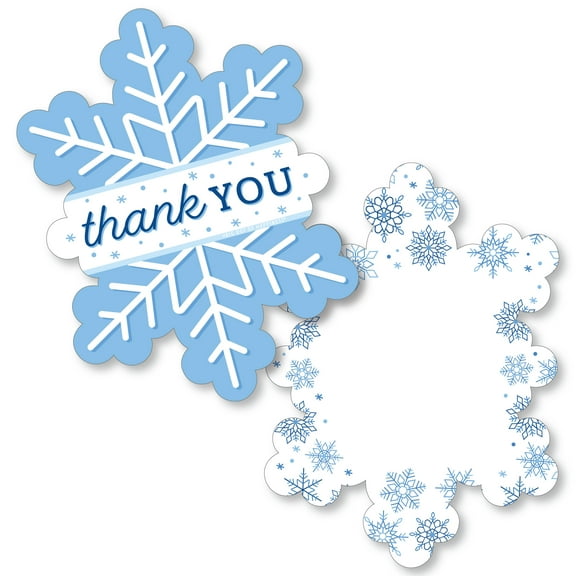 Big Dot of Happiness Blue Snowflakes - Shaped Thank You Cards - Winter Holiday Party Thank You Note Cards with Envelopes - Set of 12