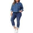 thumbnail image 2 of Agnes Orinda Women's Plus Size Denim Trucker Jacket Turn Down Collar Long Sleeve Button Down Casual Jean Jackets with Pockets 3X Blue, 2 of 6
