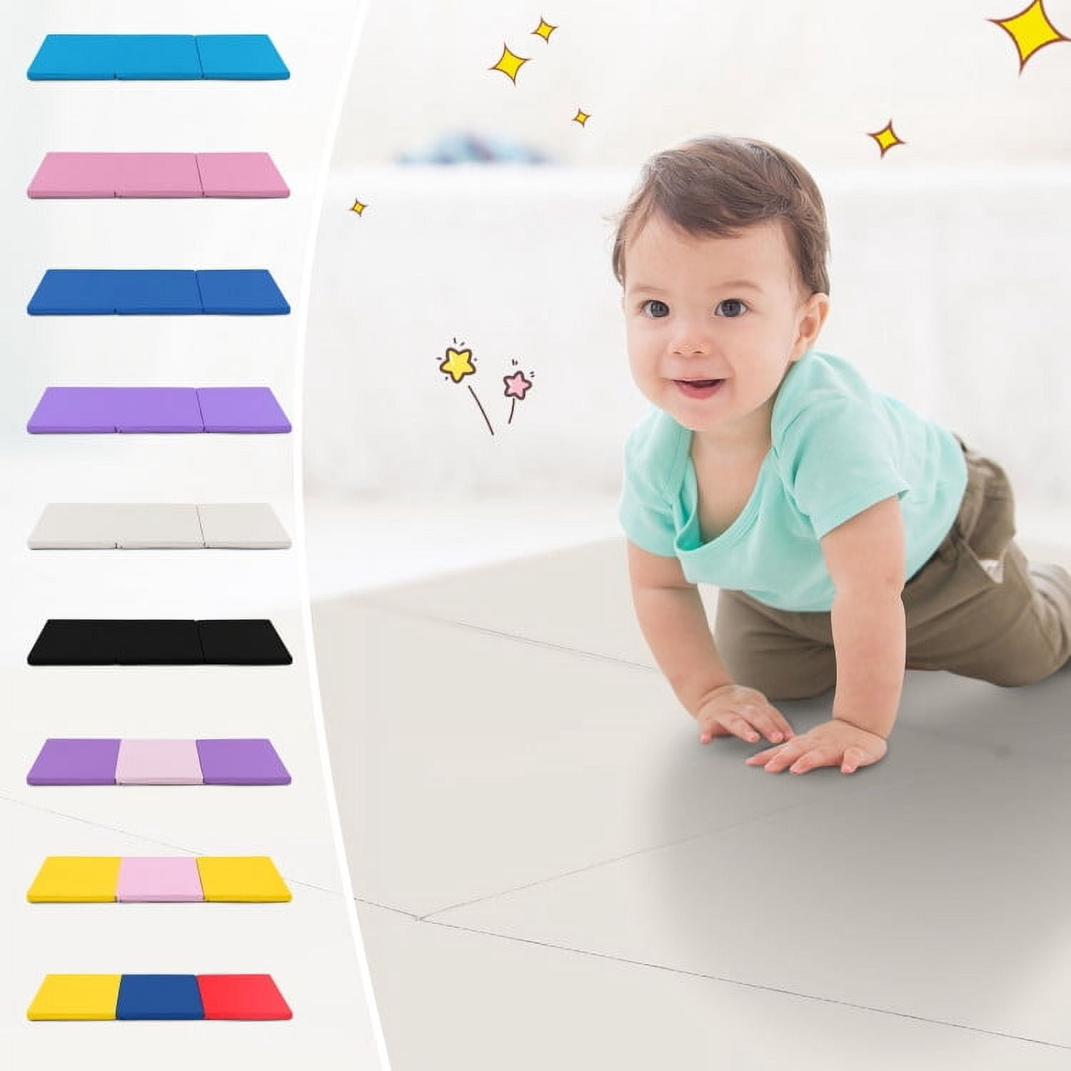 Resenkos Gymnastics Mat, Exercise Tumbling Mat,6 x 2 FT Tri-Fold Gym Mat with Handles and Removable Zippered Cover-Light Gray
