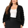 thumbnail image 3 of Chaqueesponjode talgrande pamujer Chaquetas de invierno de piel sintétirecortadas con frente abierto Negro 2X, 3 of 6