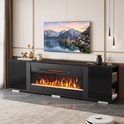 Pinmoco 70" TV Stand with Electric Fireplace, Modern Fireplace TV Console with Storage Cabinets, Entertainment Center, Black