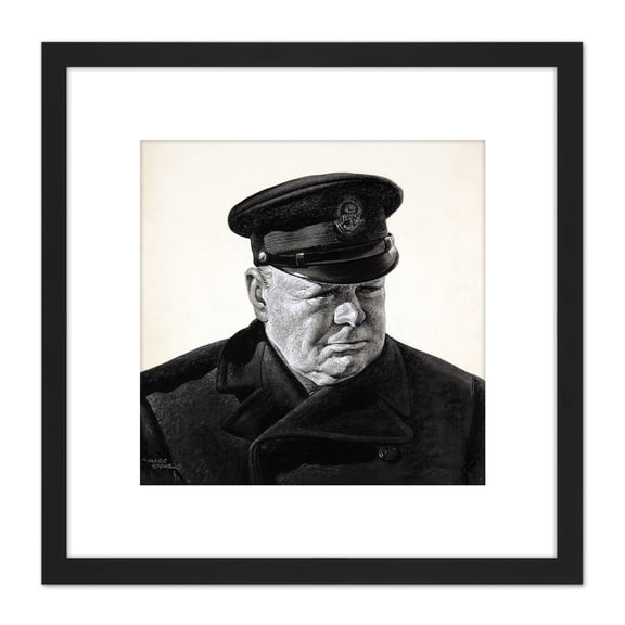 Stone Portrait UK Prime Minister Winston Churchill Painting 8X8 Inch Square Wooden Framed Wall Art Print Picture with Mount
