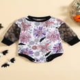 thumbnail image 3 of Toddler Baby Girls Sweatshirt Rompers Halloween Pumpkin Floral Print Mesh Long Sleeve Jumpsuits, 3 of 7