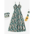 thumbnail image 4 of ZAFUL Cute Casual Sundress Silky Front Slit Cut Out Knotted Cami Floral Dresses Green M, 4 of 6