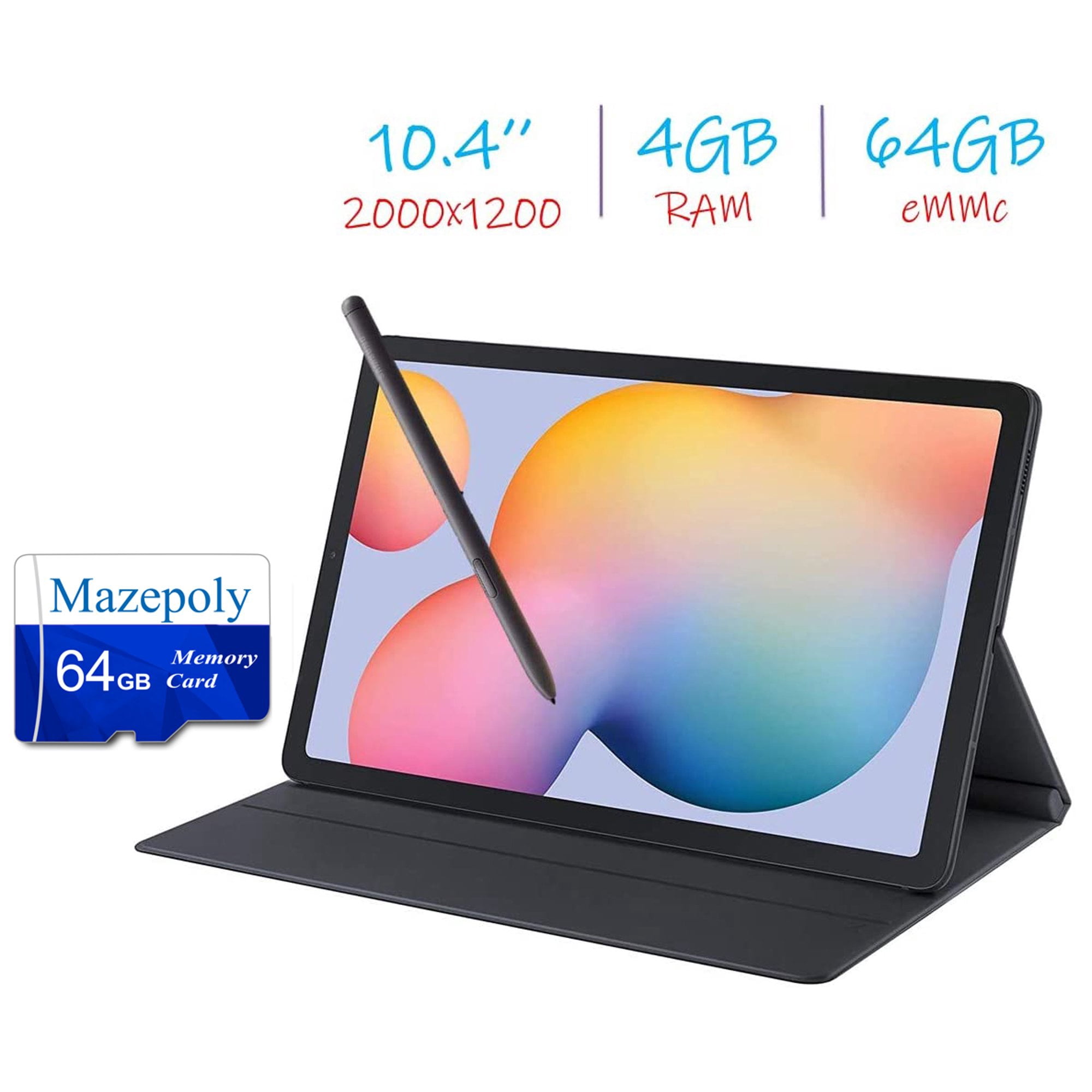 Samsung Galaxy Tab S6 Lite 10.4-inch (2000x1200) WiFi Tablet Bundle, 4GB RAM, 64GB Storage, Android 10, S Pen, Tablet Cover & Mazepoly Accessories