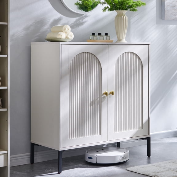 SinCiDo Wooden Bathroom Floor Cabinet with Adjustable Shelf, Modern Fluted Arched Freestanding Bathroom Storage Cabinet for Bathroom