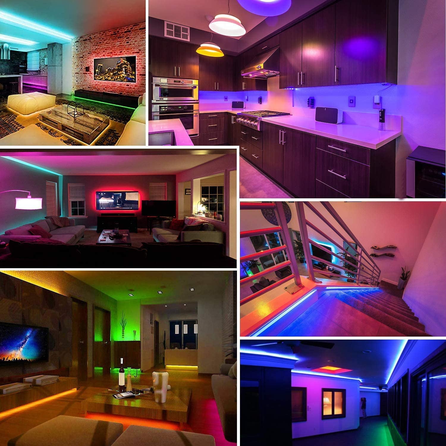 16.4ft RGB Smart LED Strip Lights Kit, Music Sync APP Color Changing Flexible Dimmable SMD 5050 LEDs Tape with 44 Key RF Remote, LED Ribbon for Home Lighting Kitchen Bar