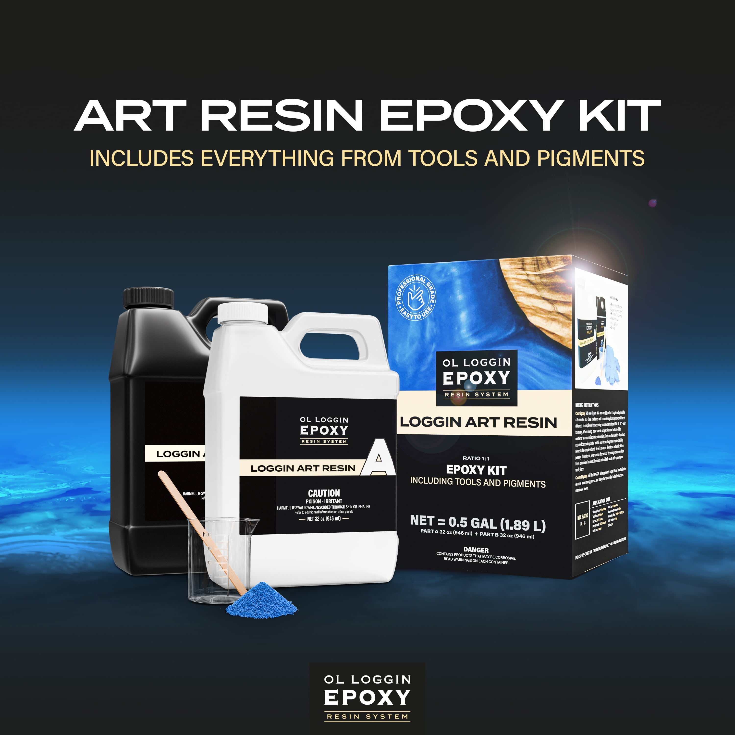 Ol Loggin Epoxy Resin Art Starter Kit, 64 oz. - VOC-Free, Food Safe