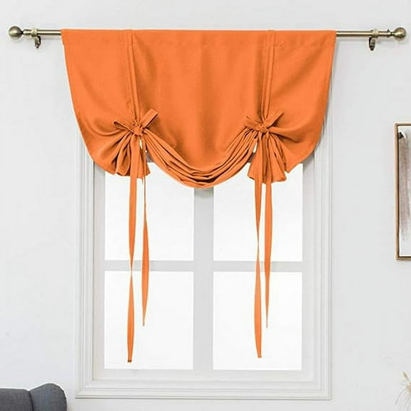 XmhyTop Blackout Tie Up Curtain Thermal Insulated Window Adjustable Balloon Curtain Shade for Small Window Rod Pocket (46" x 63", Orange)